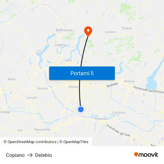 Copiano to Delebio map