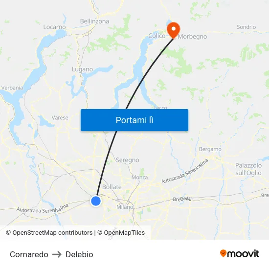 Cornaredo to Delebio map