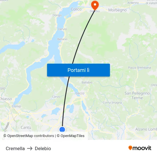Cremella to Delebio map