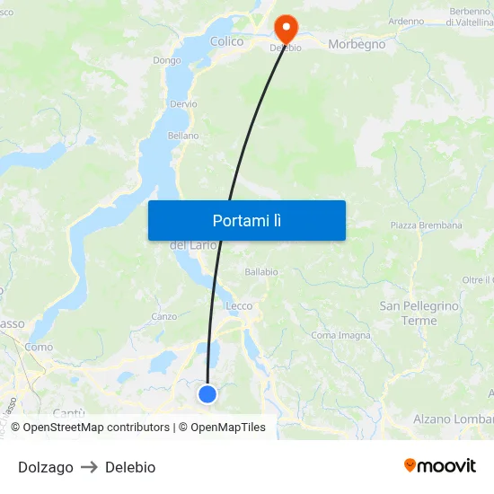 Dolzago to Delebio map