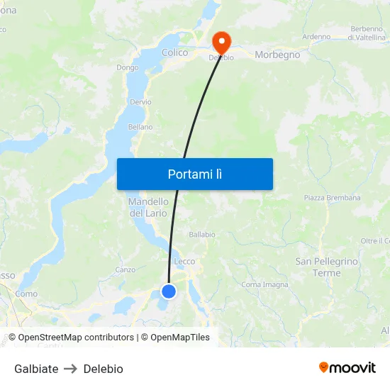 Galbiate to Delebio map