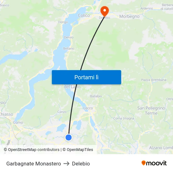 Garbagnate Monastero to Delebio map