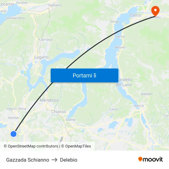 Gazzada Schianno to Delebio map