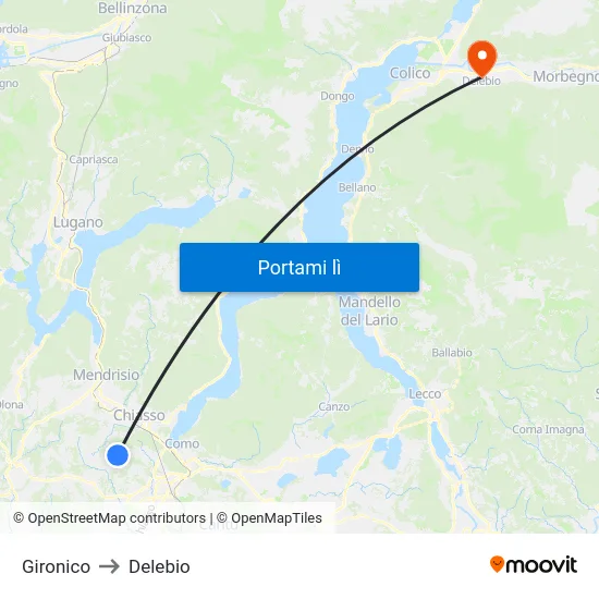 Gironico to Delebio map