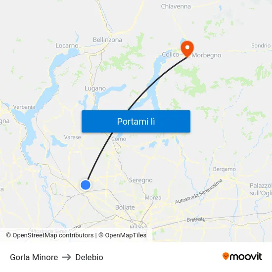 Gorla Minore to Delebio map