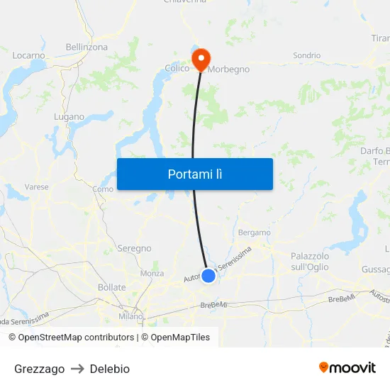 Grezzago to Delebio map
