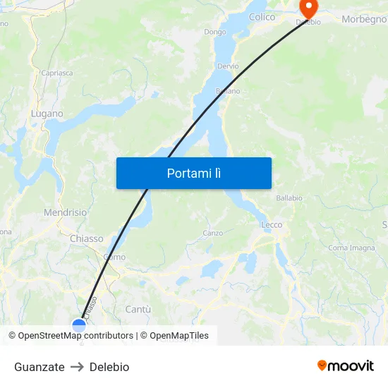 Guanzate to Delebio map