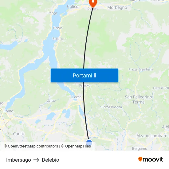 Imbersago to Delebio map
