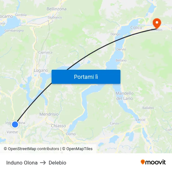 Induno Olona to Delebio map