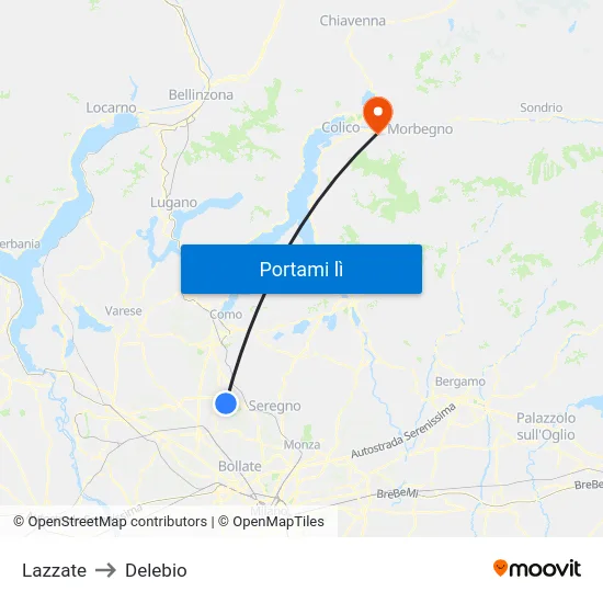 Lazzate to Delebio map