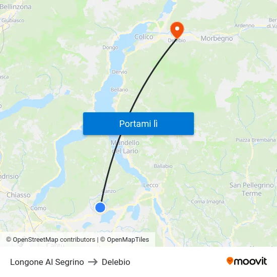 Longone Al Segrino to Delebio map