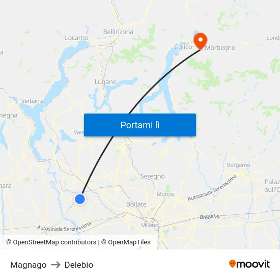 Magnago to Delebio map
