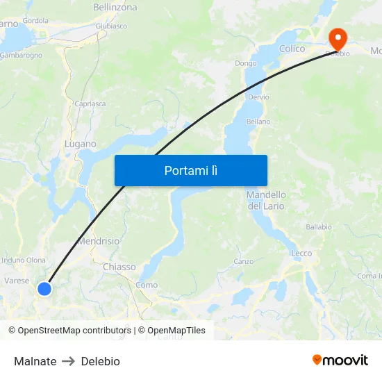 Malnate to Delebio map