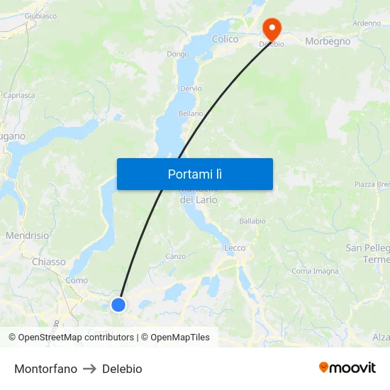 Montorfano to Delebio map