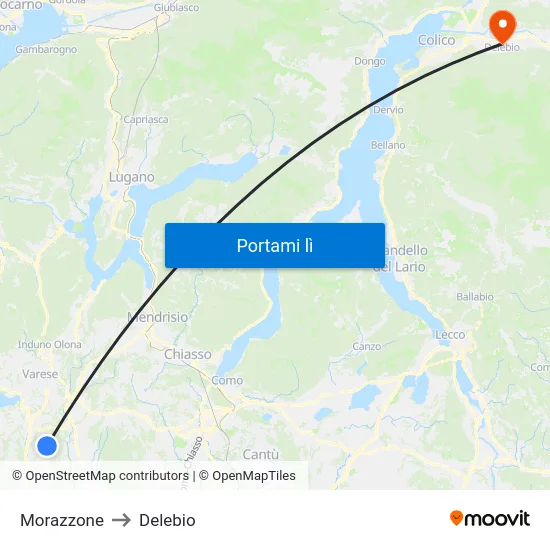 Morazzone to Delebio map