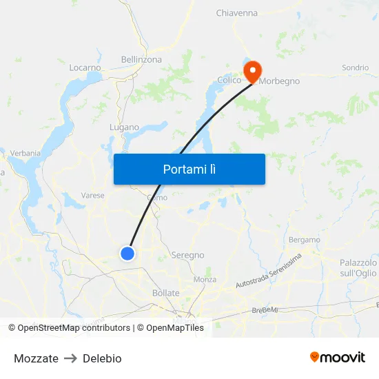 Mozzate to Delebio map