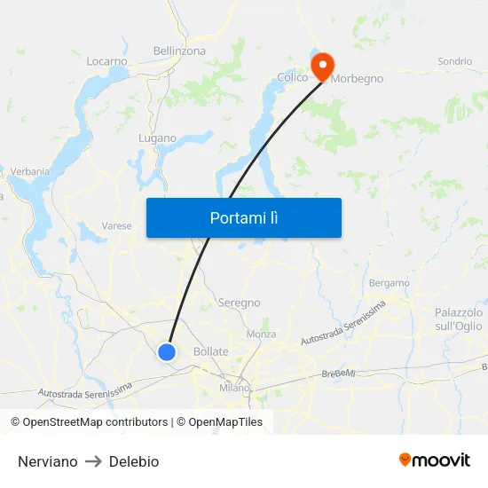 Nerviano to Delebio map