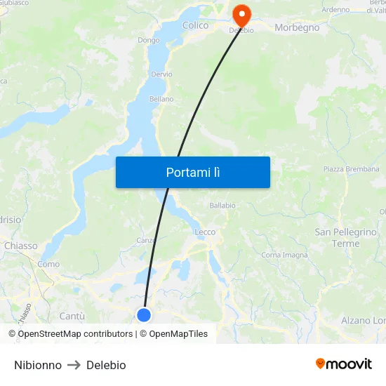 Nibionno to Delebio map