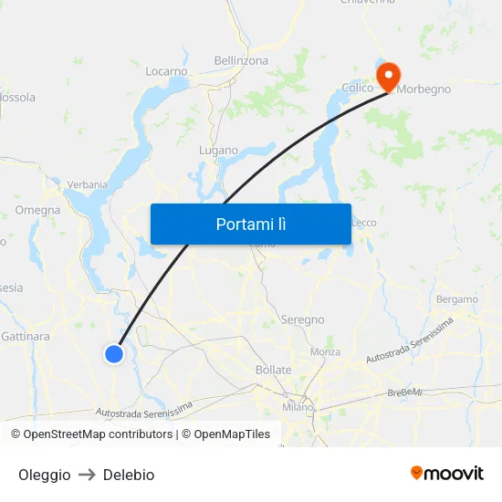 Oleggio to Delebio map