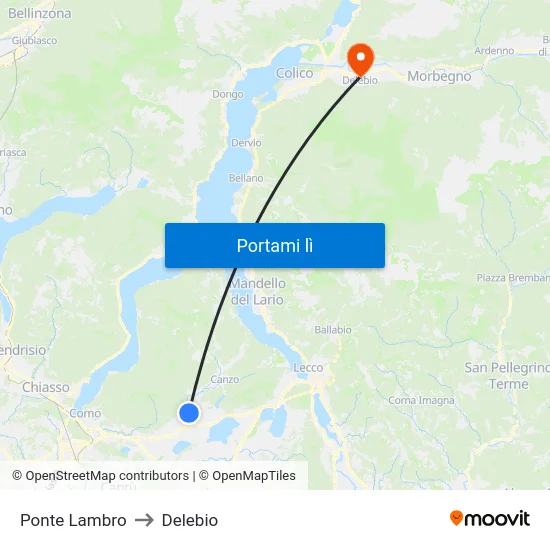Ponte Lambro to Delebio map