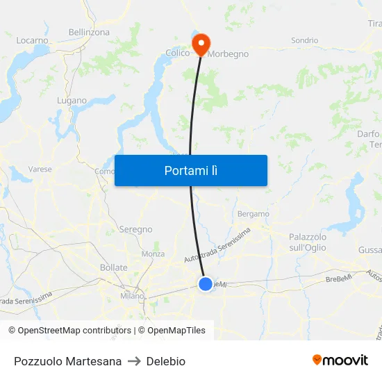 Pozzuolo Martesana to Delebio map