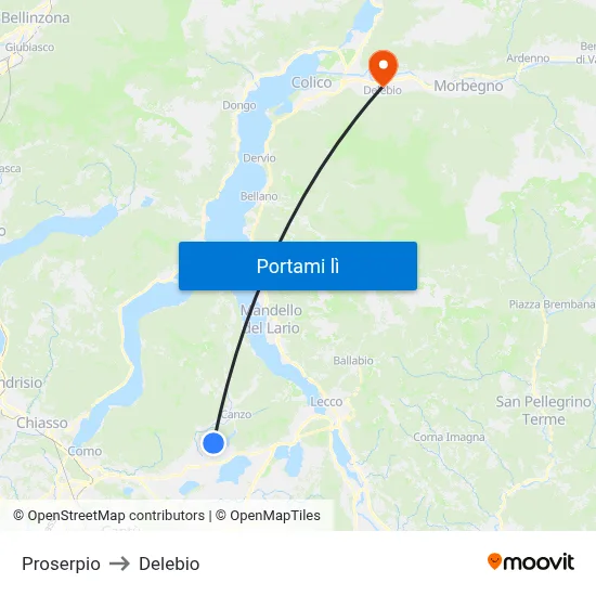 Proserpio to Delebio map
