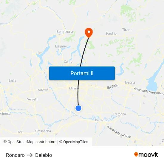 Roncaro to Delebio map