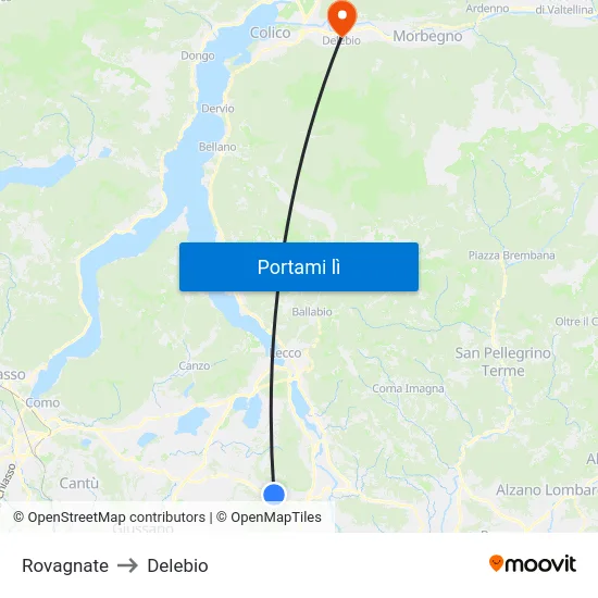 Rovagnate to Delebio map