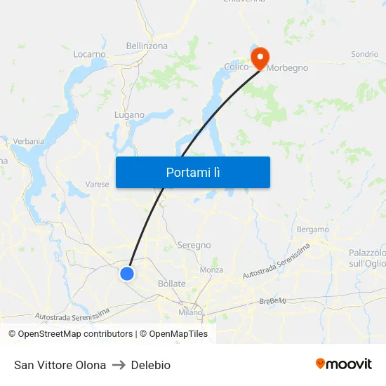 San Vittore Olona to Delebio map
