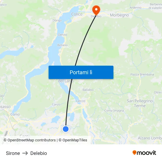 Sirone to Delebio map