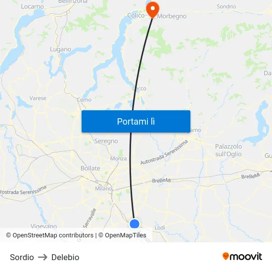 Sordio to Delebio map