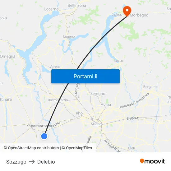 Sozzago to Delebio map