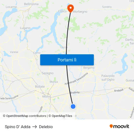 Spino D' Adda to Delebio map
