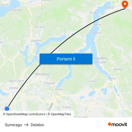 Sumirago to Delebio map