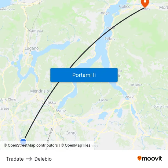 Tradate to Delebio map