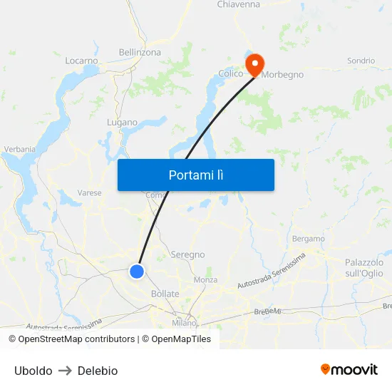Uboldo to Delebio map