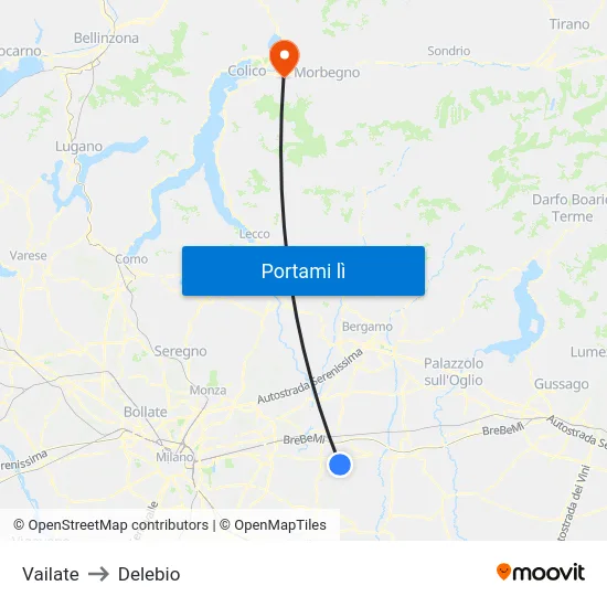 Vailate to Delebio map