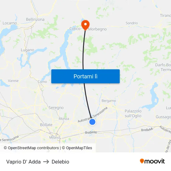 Vaprio D' Adda to Delebio map