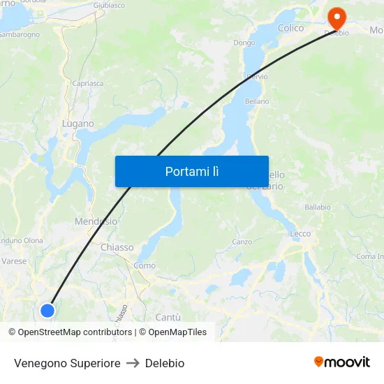 Venegono Superiore to Delebio map