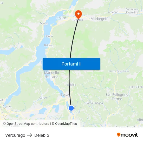 Vercurago to Delebio map
