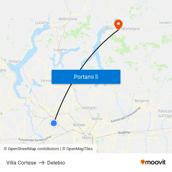 Villa Cortese to Delebio map
