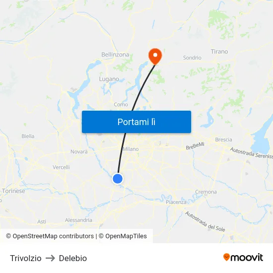 Trivolzio to Delebio map
