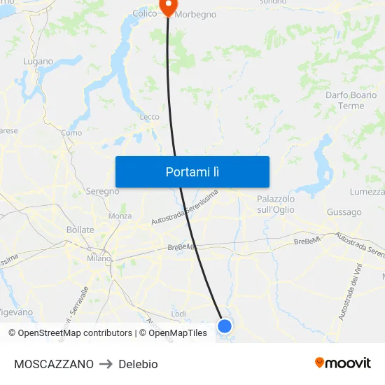 MOSCAZZANO to Delebio map