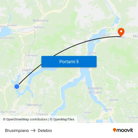 Brusimpiano to Delebio map