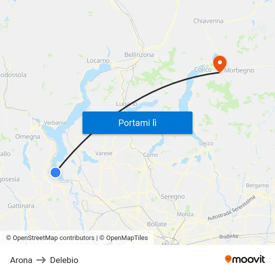 Arona to Delebio map