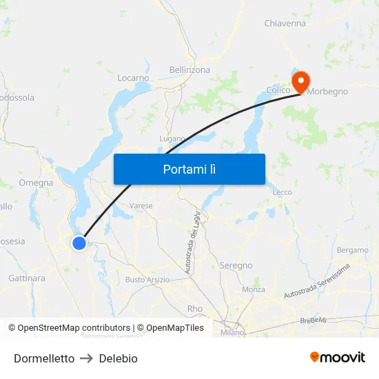 Dormelletto to Delebio map