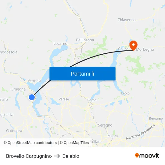 Brovello-Carpugnino to Delebio map