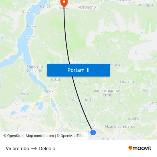 Valbrembo to Delebio map
