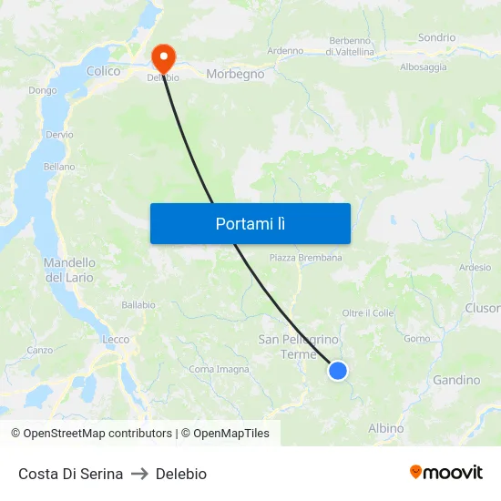 Costa Di Serina to Delebio map