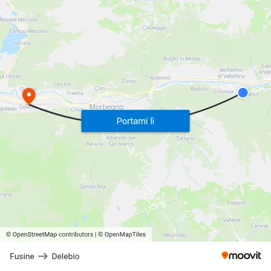 Fusine to Delebio map